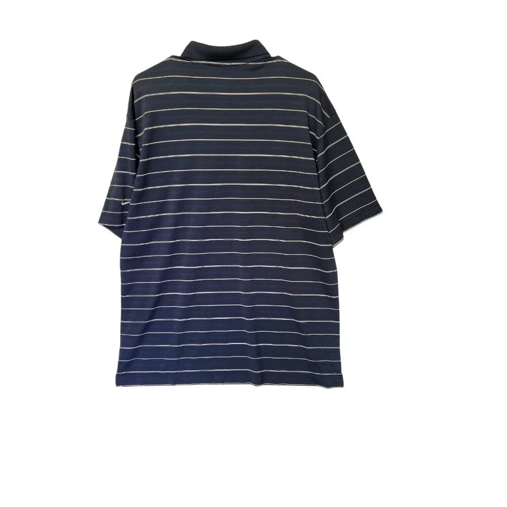 Nike‎ Golf Polo Shirt Mens XL Blue Striped Patriots Embroidered Logo Dri Fit